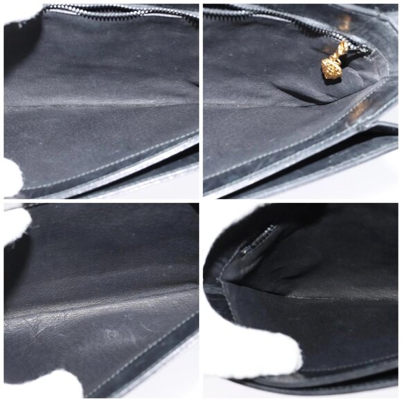 GUCCI Web Sherry Line Shoulder Bag Leather Black Gold Auth ep9327 - Picture 14 of 15